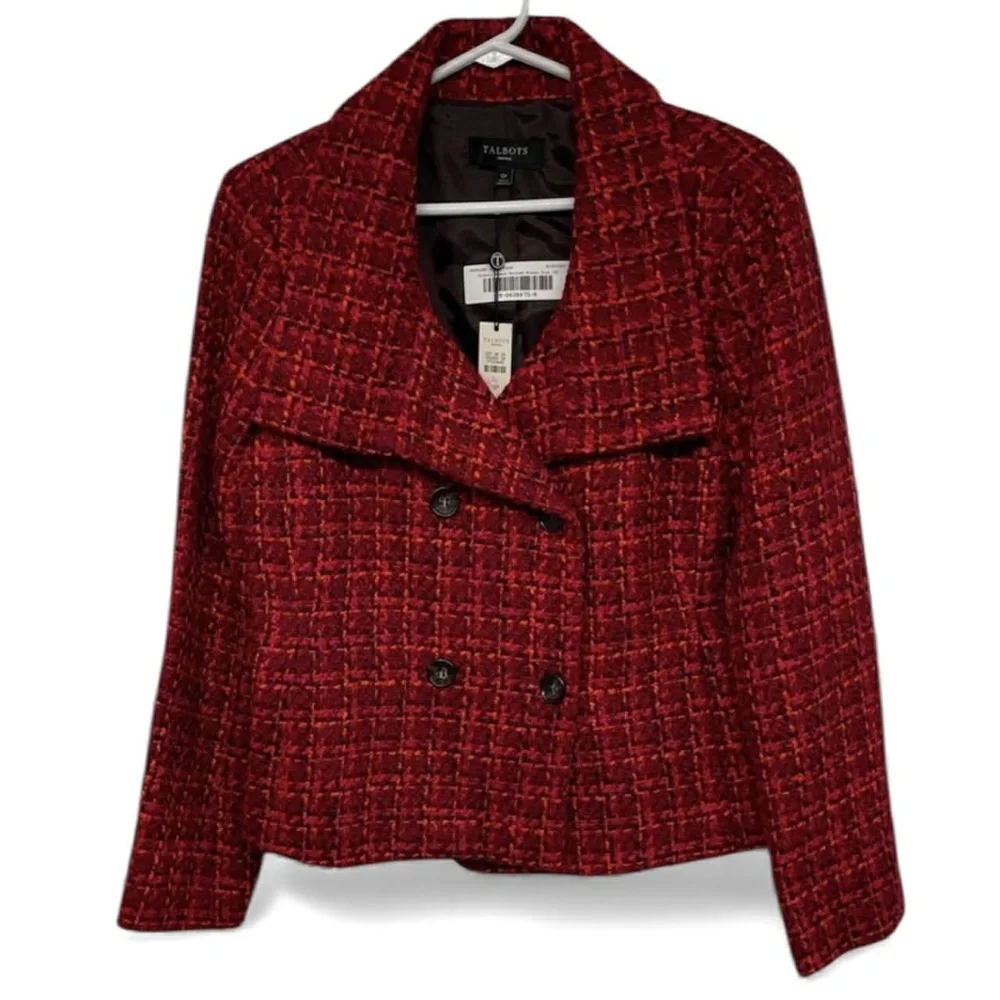 NEW! TALBOTS Women’s Red Printed Long Sleeve Blazer – Size 12P - Picture 1 of 6